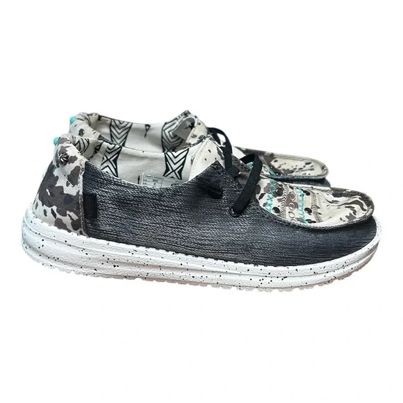 Buckle Exclusive Hey Dude Wendy Rodeo Kingman Shoes Size 8 Cow Print Turquoise - Picture 4 of 12